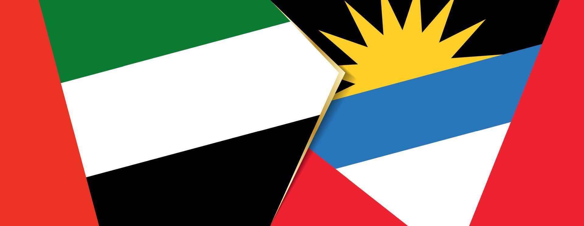 vereinigt arabisch Emirate und Antigua und Barbuda Flaggen, zwei Vektor Flaggen.