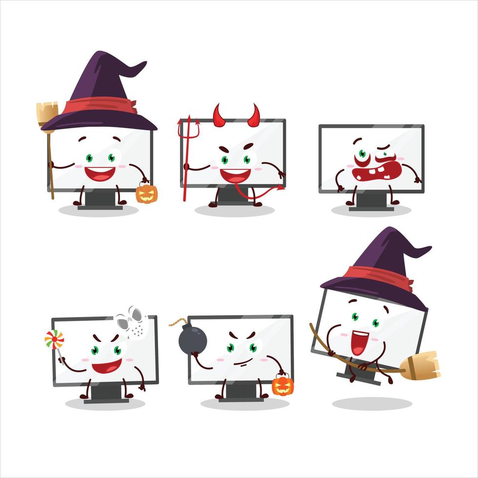 Halloween Ausdruck Emoticons mit Karikatur Charakter von Monitor vektor