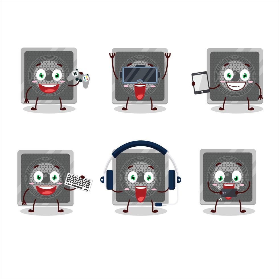 musik högtalare tecknad serie karaktär är spelar spel med olika söt uttryckssymboler vektor