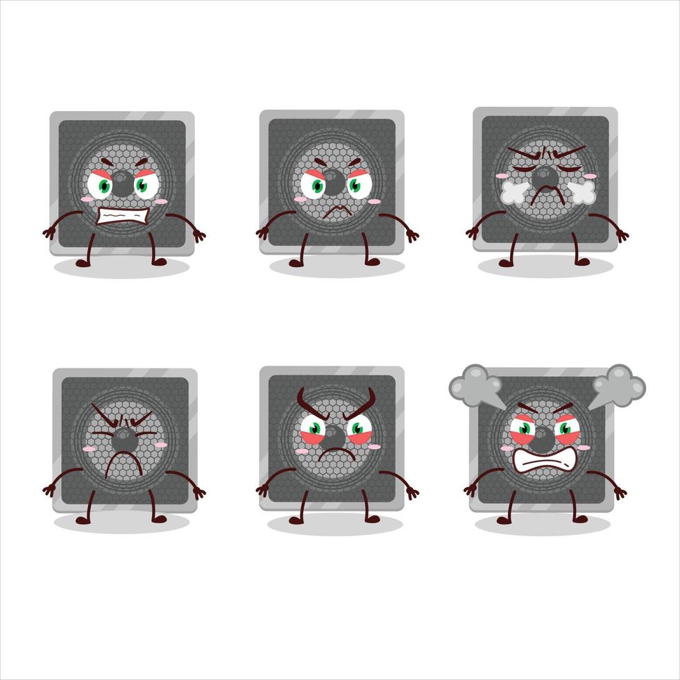Musik- Lautsprecher Karikatur Charakter mit verschiedene wütend Ausdrücke vektor