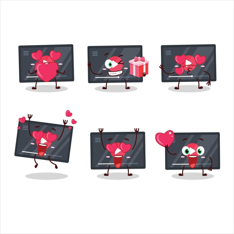 Video abspielen Taste Karikatur Charakter mit Liebe süß Emoticon vektor