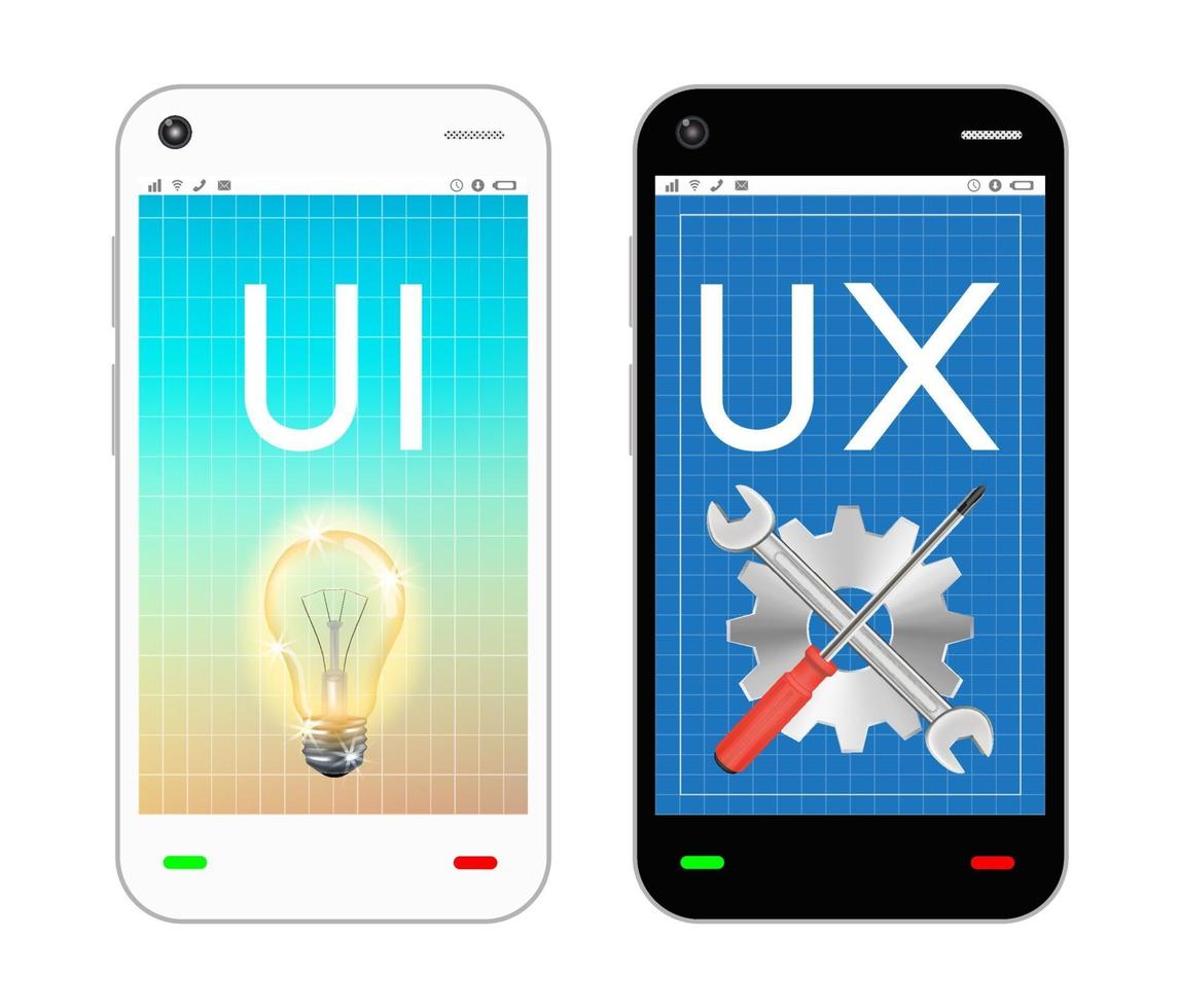 smartphone med ui och ux design på skärmen vektor