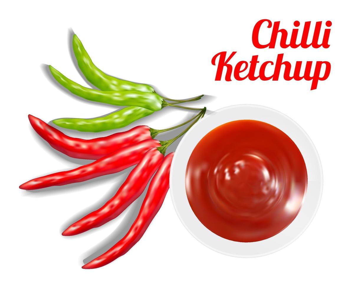 Chili Ketchup Suace in Schüssel mit Chili vektor