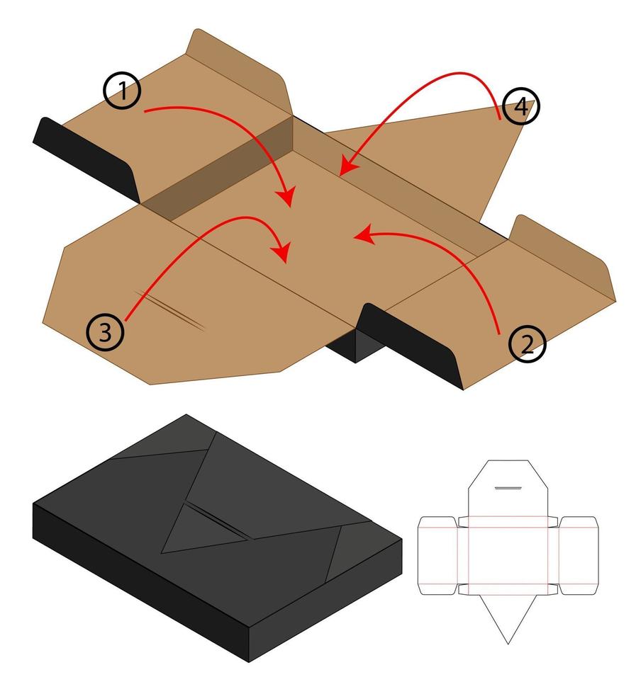 låda förpackning stansad mall design. 3d mock-up vektor