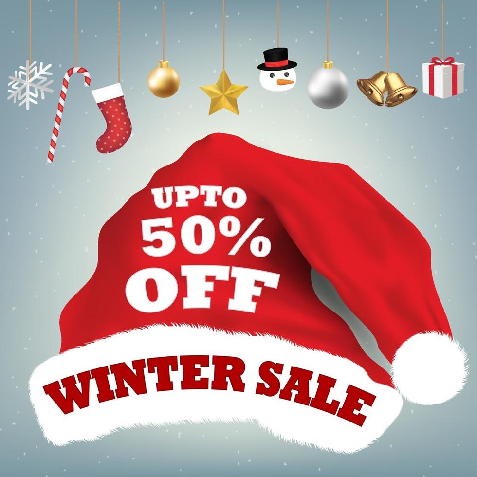 jultomten hatt med vinterförsäljning 50 procent vektor