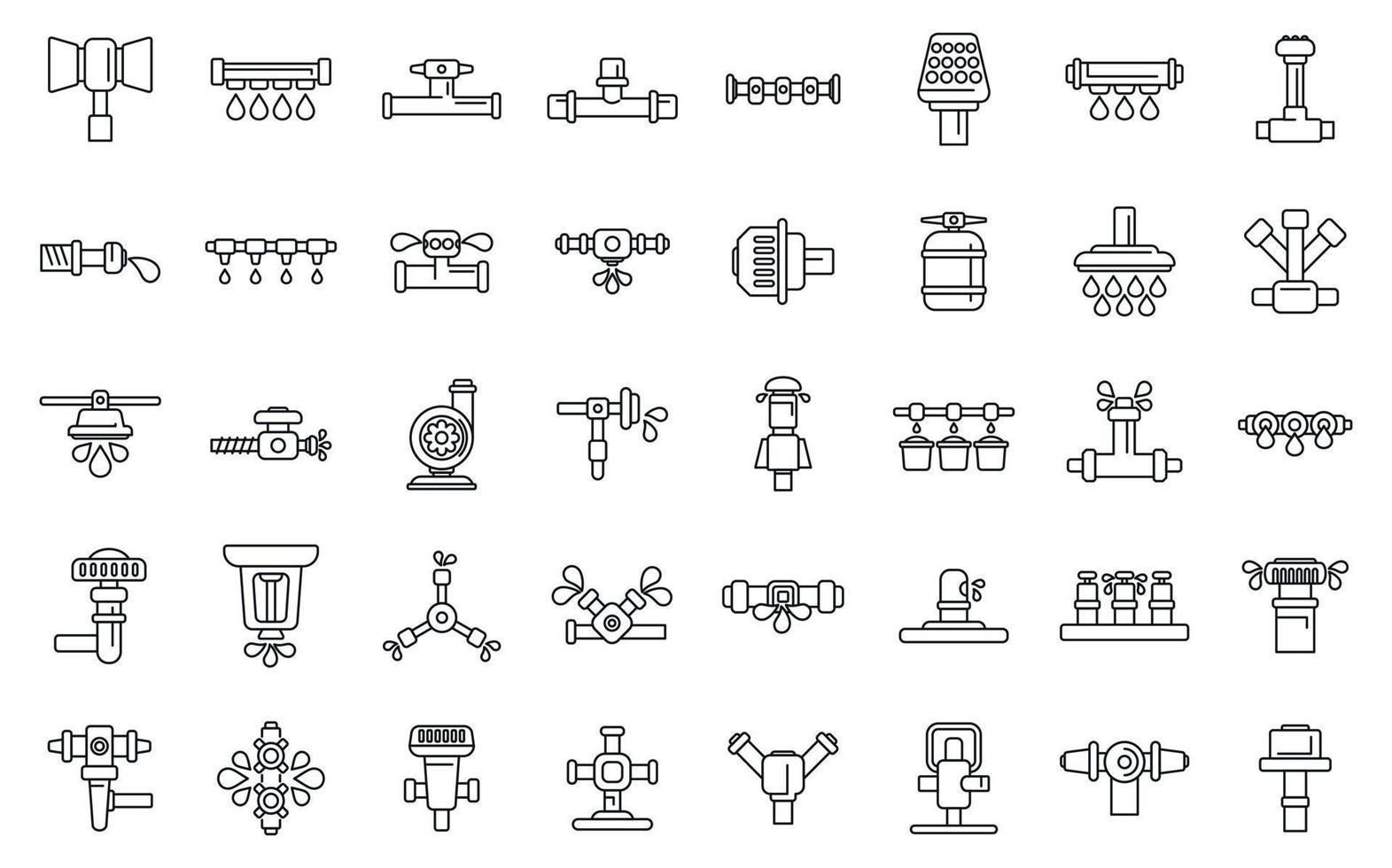 Symbole für Bewässerungssysteme setzen Umrissvektor. Landwirtschaft Landwirtschaft vektor