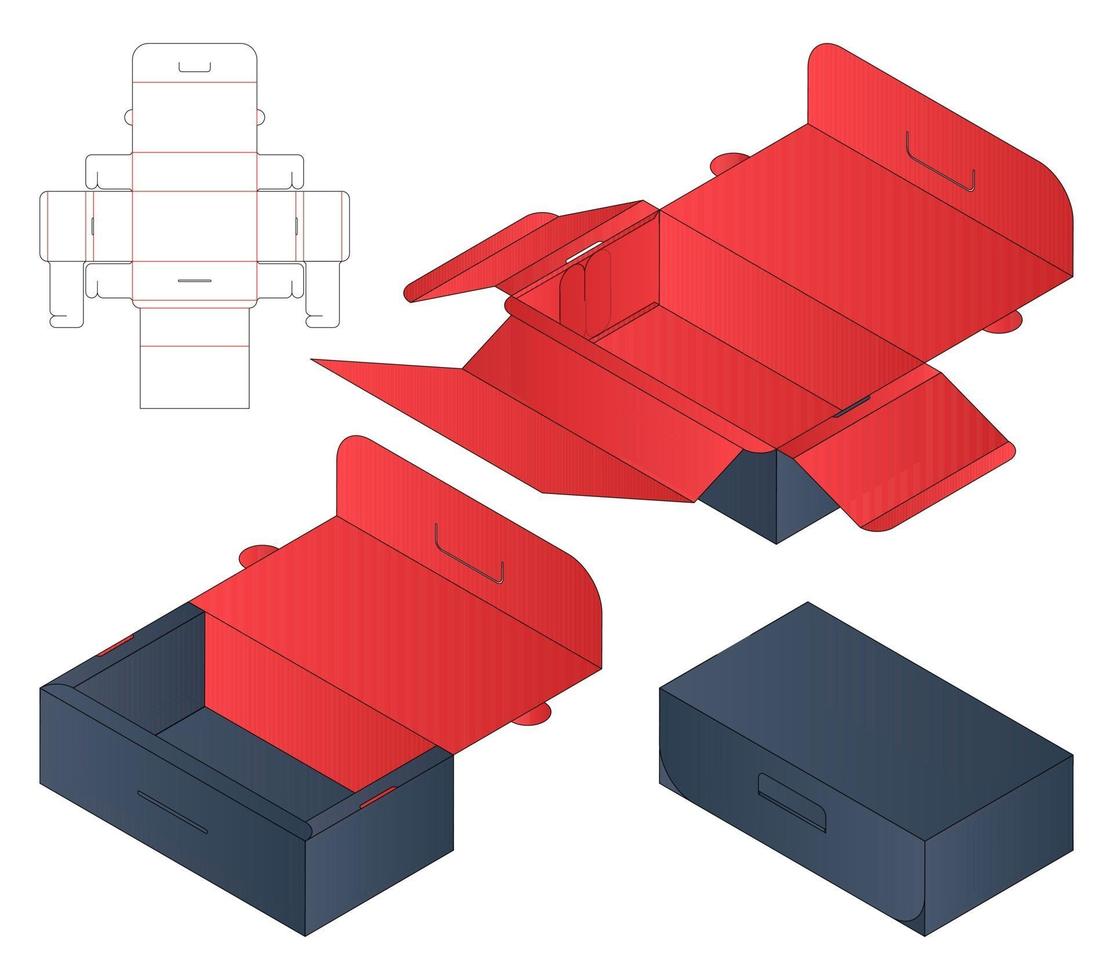 låda förpackning stansad mall design. 3d mock-up vektor