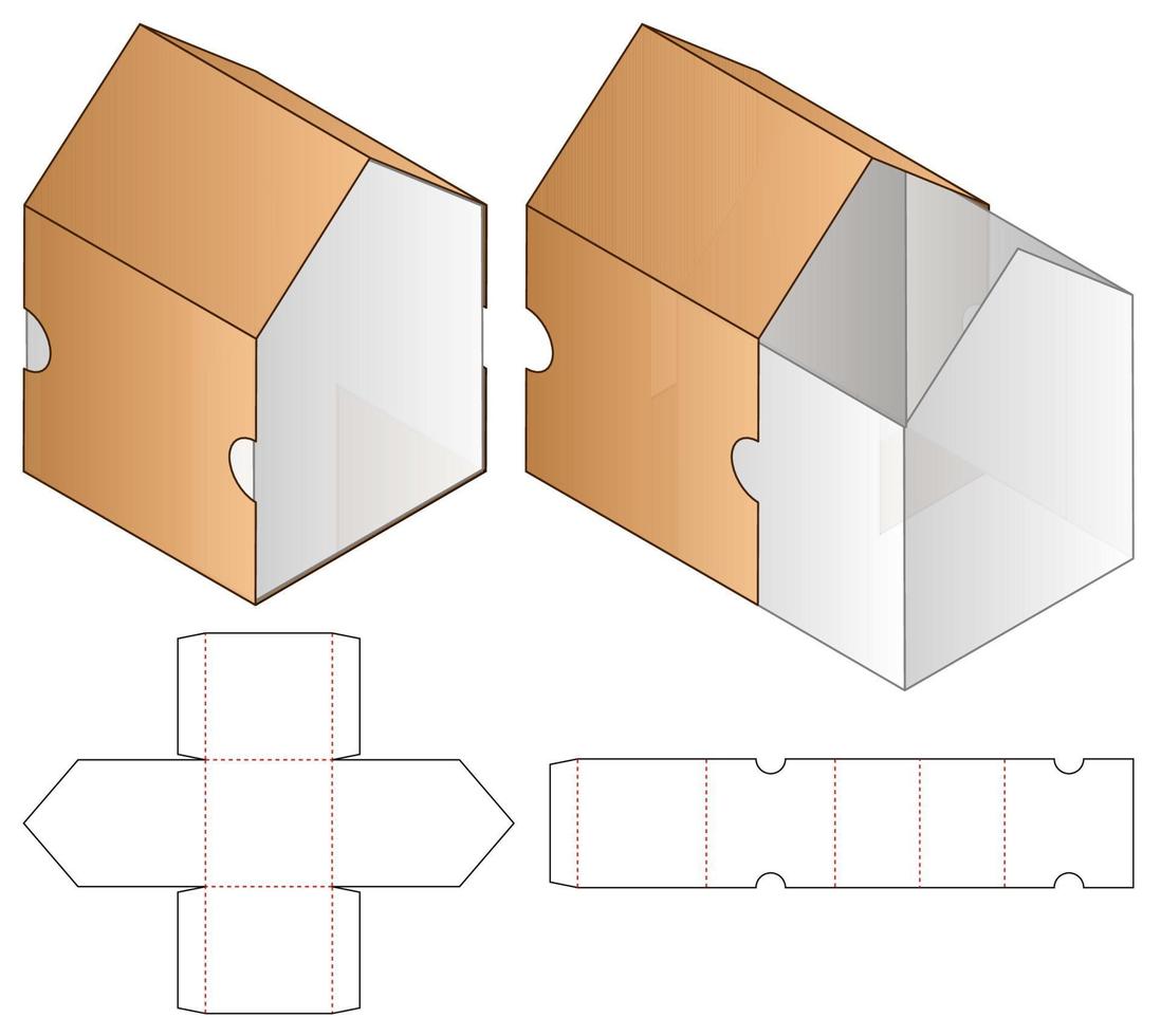 låda förpackning stansad mall design. 3d mock-up vektor