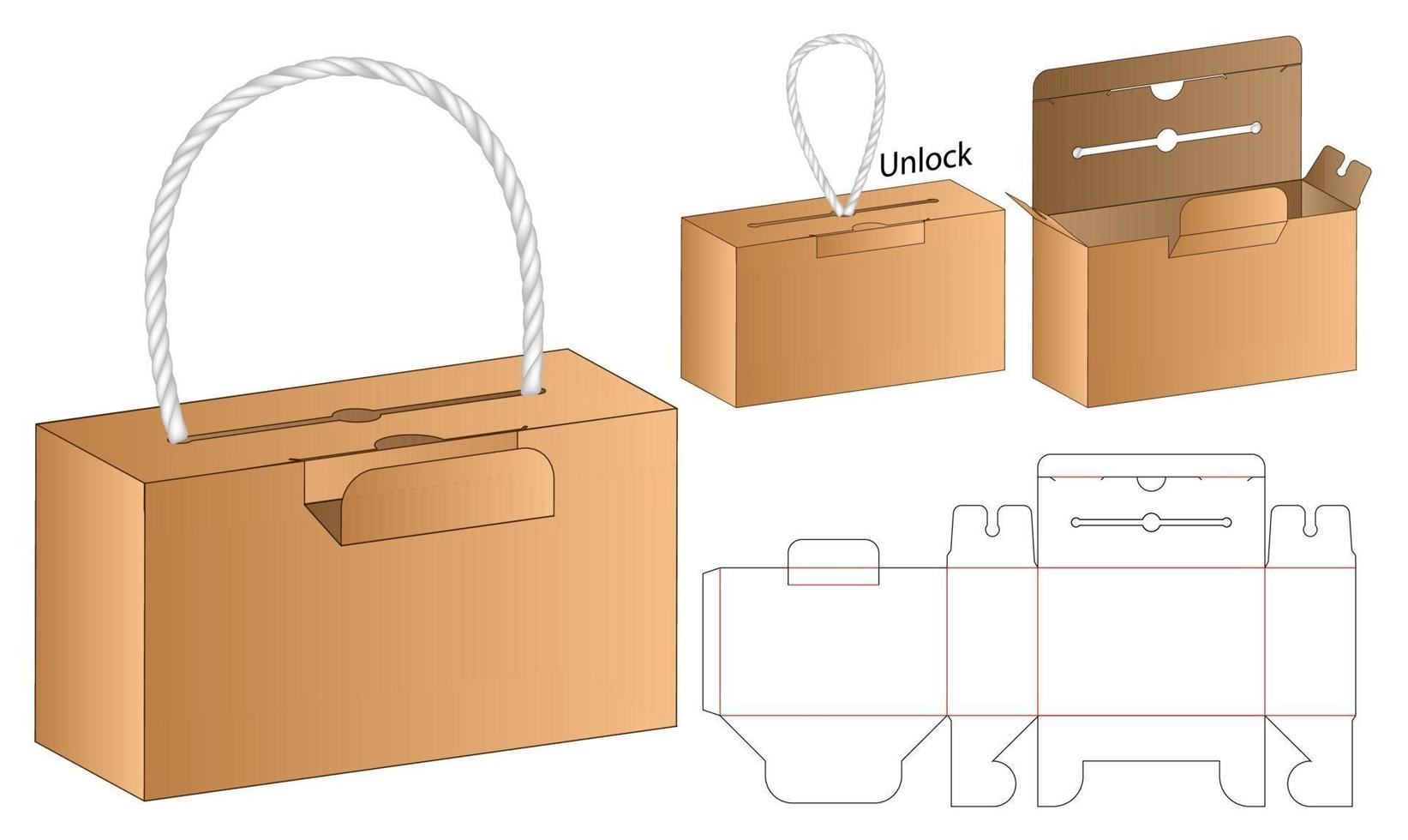 låda förpackning stansad mall design. 3d mock-up vektor