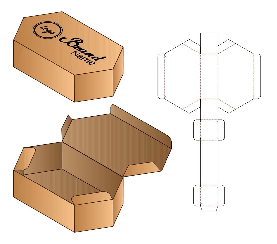 låda förpackning stansad mall design. 3d mock-up vektor