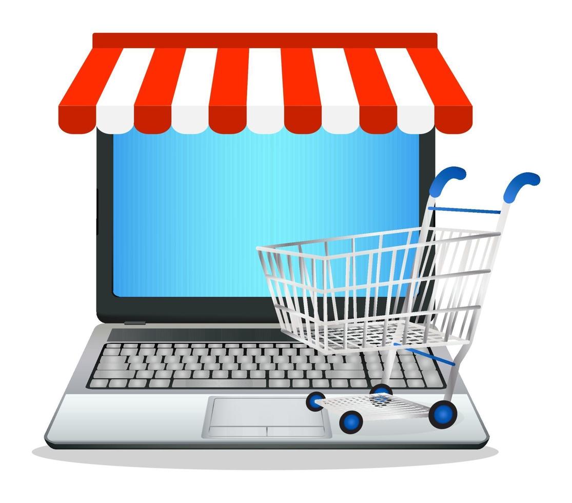 Laptop mit Online-Marketing-Shop vektor