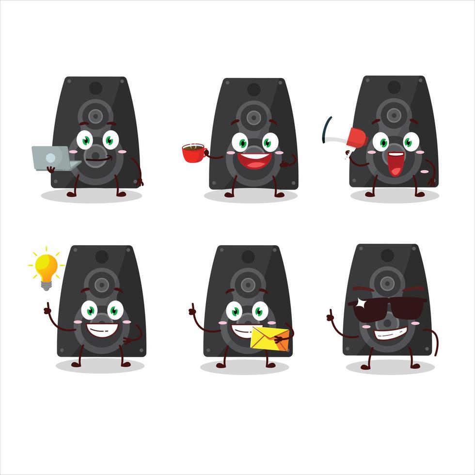 Stereo Lautsprecher Karikatur Charakter mit verschiedene Typen von Geschäft Emoticons vektor