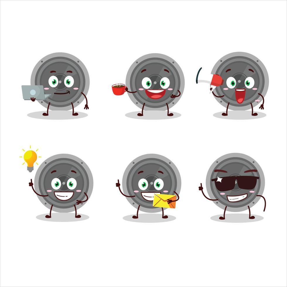 Audio- Lautsprecher Karikatur Charakter mit verschiedene Typen von Geschäft Emoticons vektor