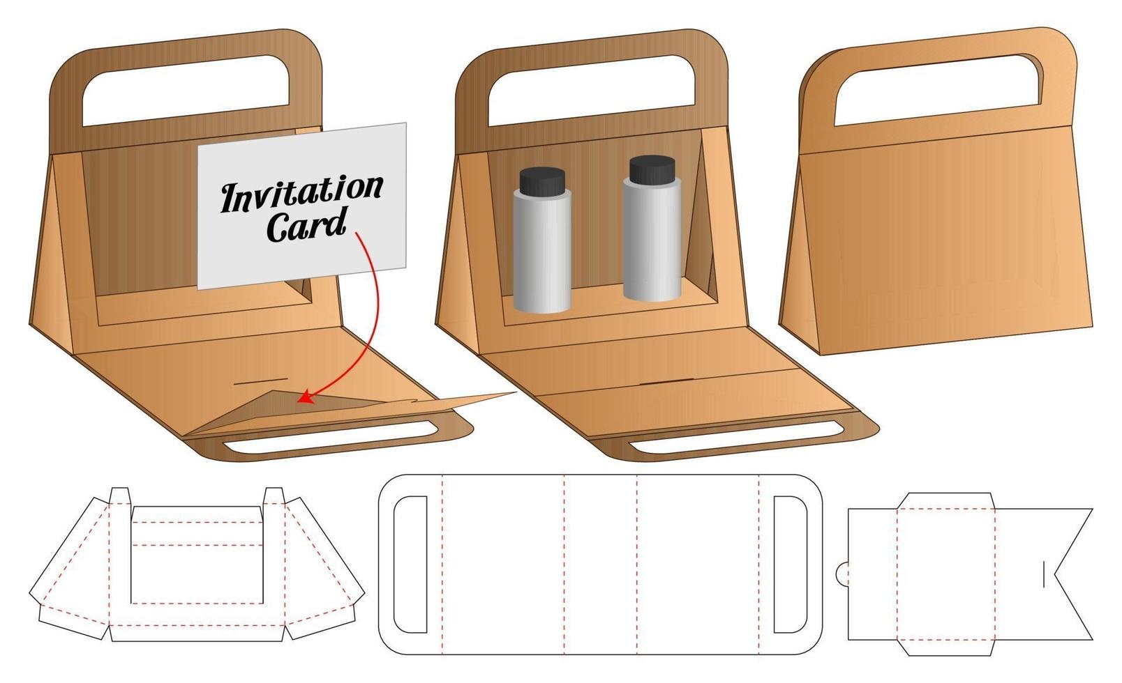 papperspåse förpackning stansad mall design. 3d mock-up vektor