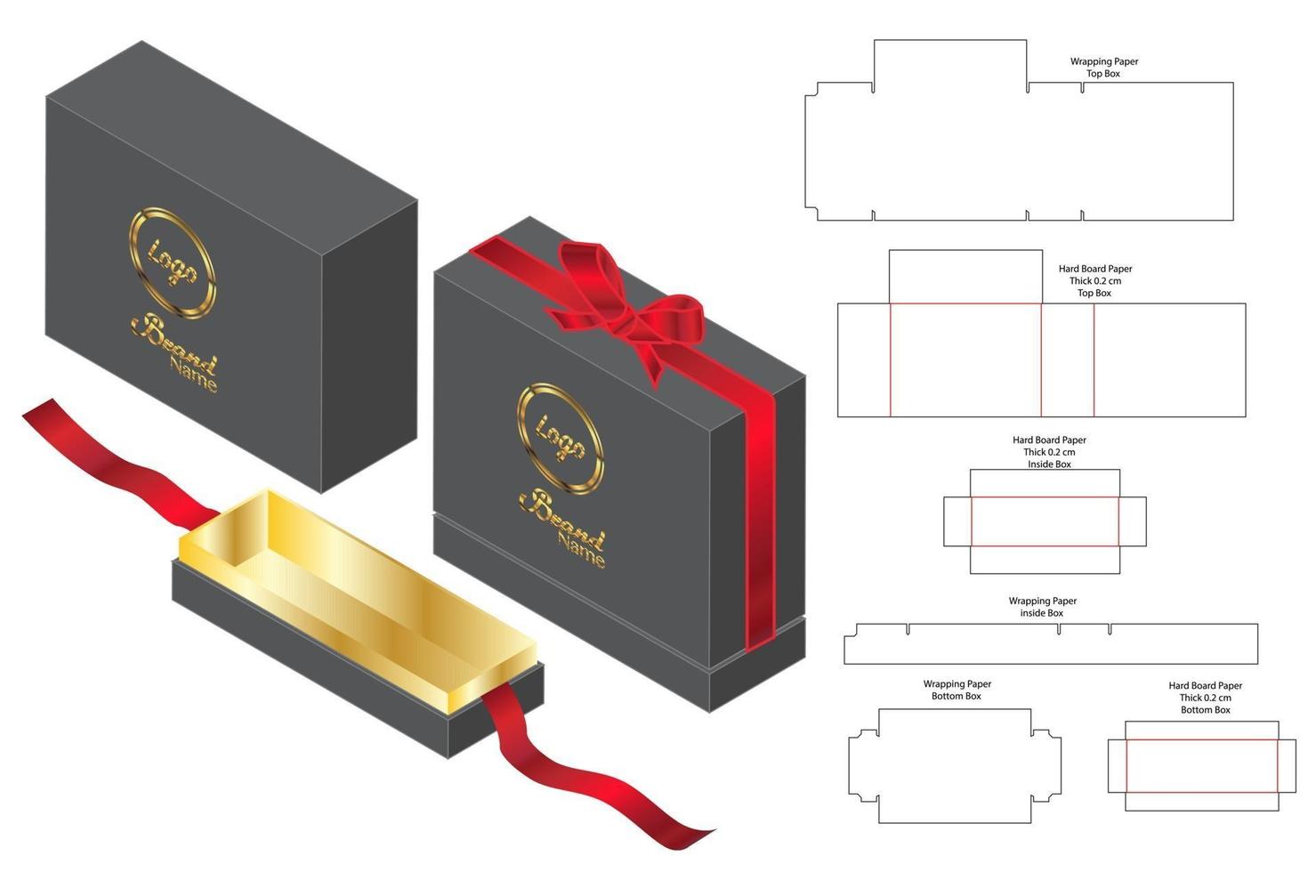 låda förpackning stansad mall design. 3d mock-up vektor