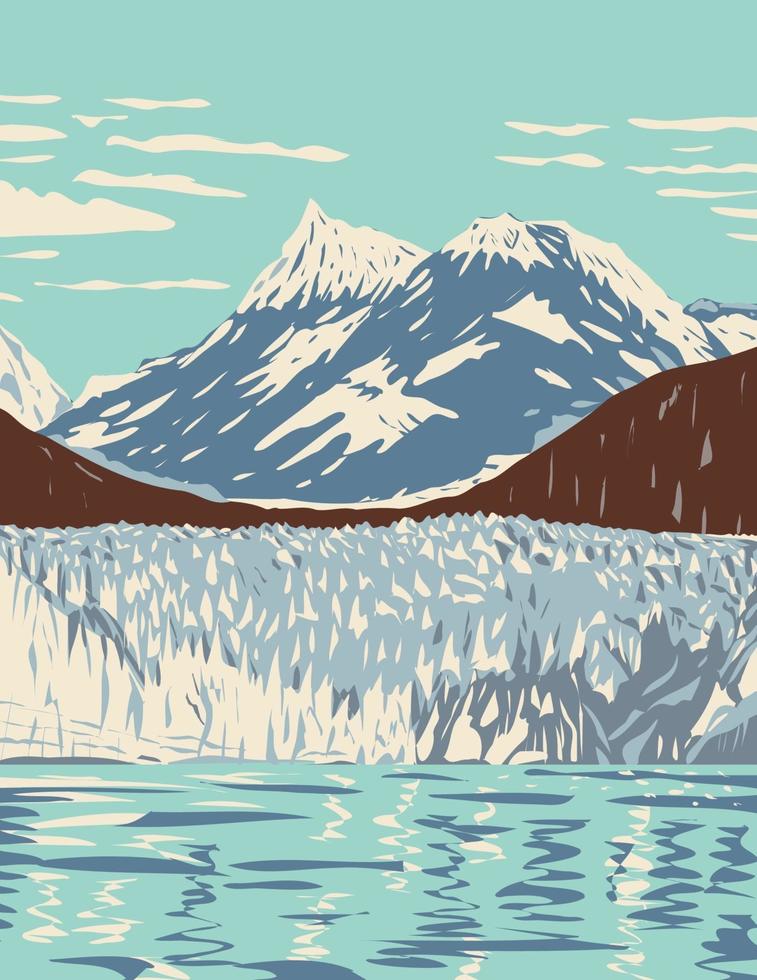 Gletscherbucht Nationalpark und Naturschutzgebiet mit Gezeitengletschern Berge Fjorde westlich von Juneau Alaska WPA Plakatkunst vektor