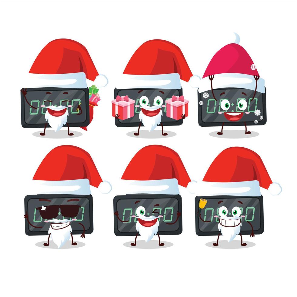 Santa claus Emoticons mit Digital Alarm Uhr Karikatur Charakter vektor