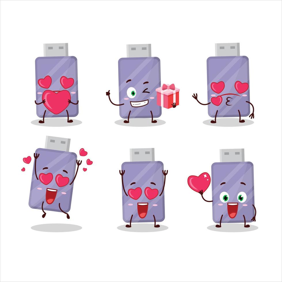 Flash-Disk Karikatur Charakter mit Liebe süß Emoticon vektor