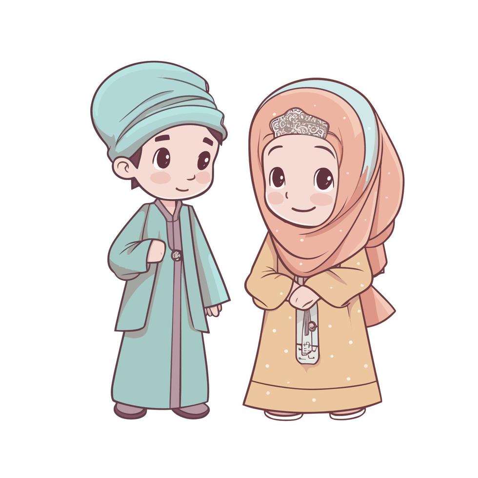 Kinder Muslim Ramadhan kareem eid Mubarak Vektor ai Illustration