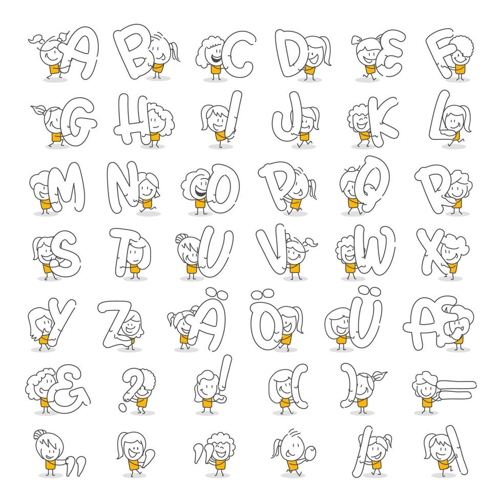 pinne siffror. alfabet. hand dragen klotter linje konst tecknad serie design karaktär. vektor