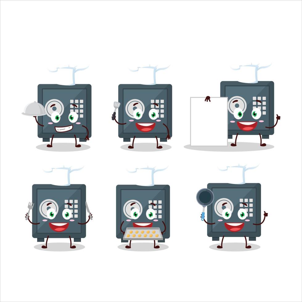 Karikatur Charakter von sicher Anzahlung Box mit verschiedene Koch Emoticons vektor