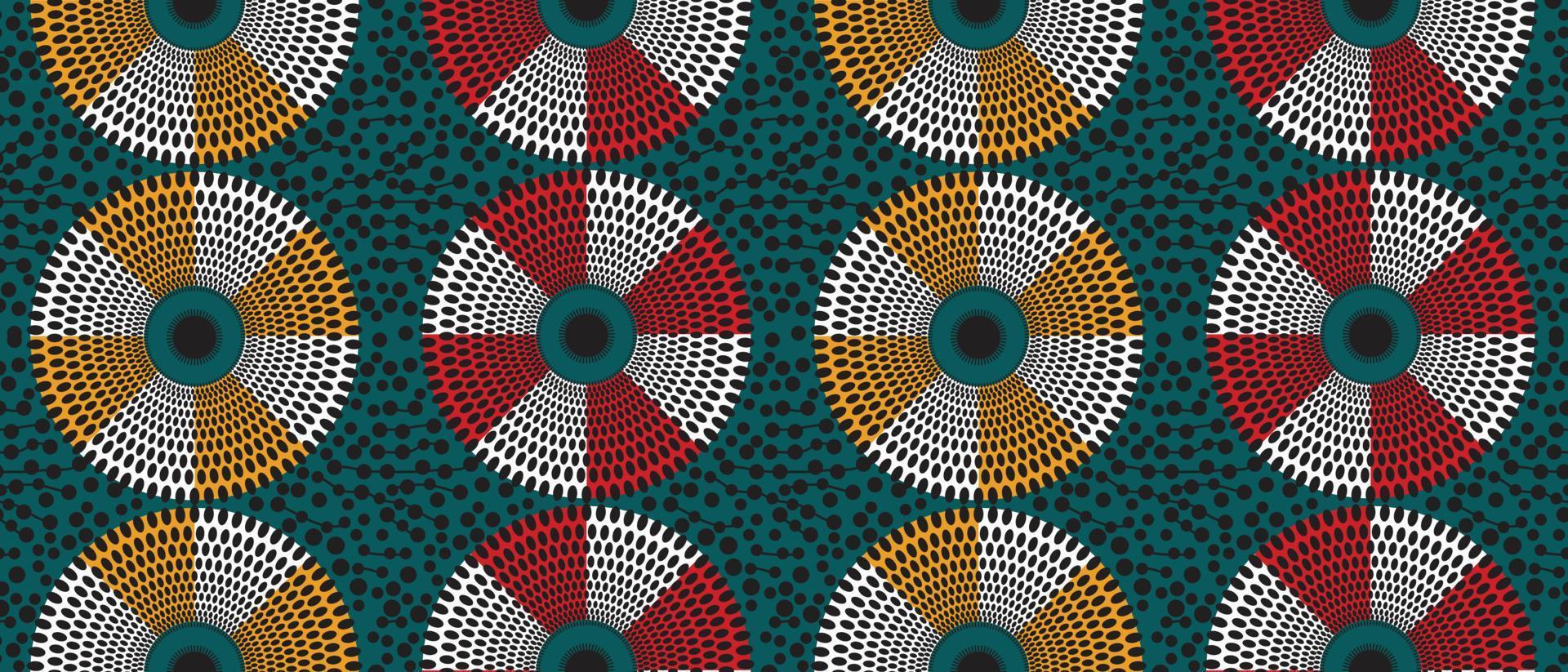 afrikanisch ethnisch traditionell Grün Muster. nahtlos schön kitenge, chitenge, ankara Stil. Mode Design im bunt. geometrisch Kreis abstrakt Motiv. Blumen- Ankara Drucke, afrikanisch Wachs druckt vektor