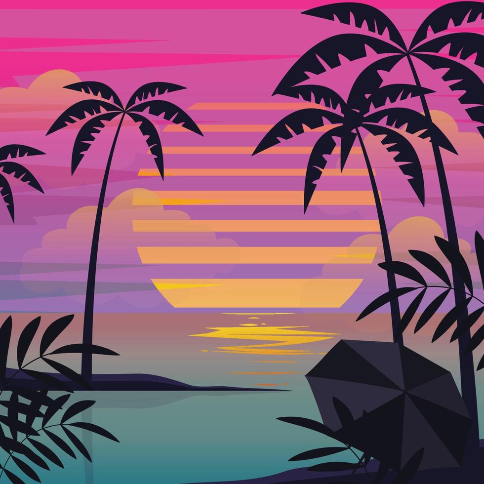 retro Strand Vektor Illustration Sonnenuntergang oder Sonnenaufgang Landschaft Design Vektor Kunst