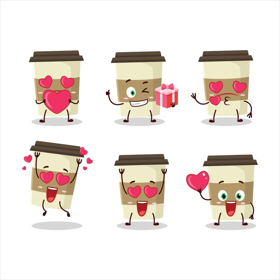kaffe kopp tecknad serie karaktär med kärlek söt uttryckssymbol vektor