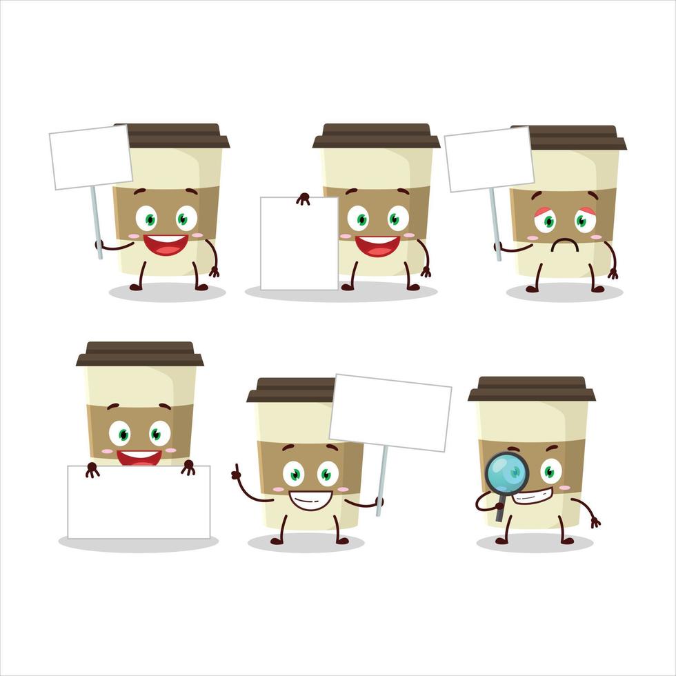 Kaffee Tasse Karikatur Charakter bringen Information Tafel vektor