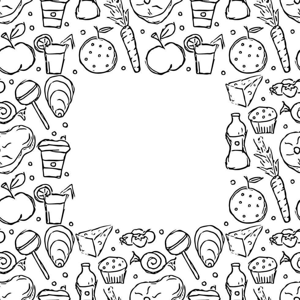 sömlös ram med mat ikoner. klotter mat illustration vektor