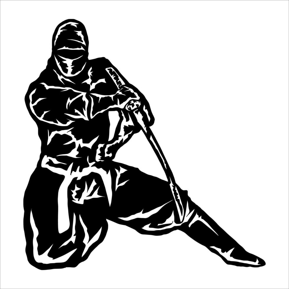 Illustration Vektor von Ninja halten Schwert zum Logo, Symbol, Postor usw