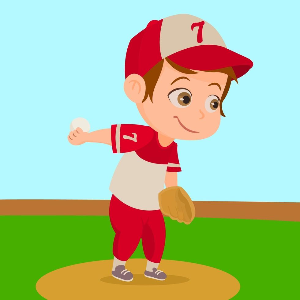 Junge spielt Baseball. kleiner Junge in Baseballuniform vektor