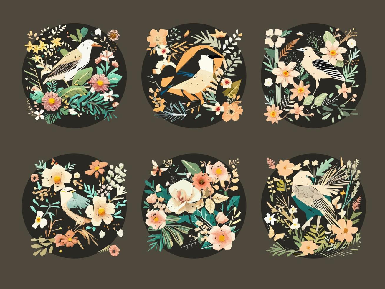 Frühling Vögel und Blumen Ornamente Illustration vektor