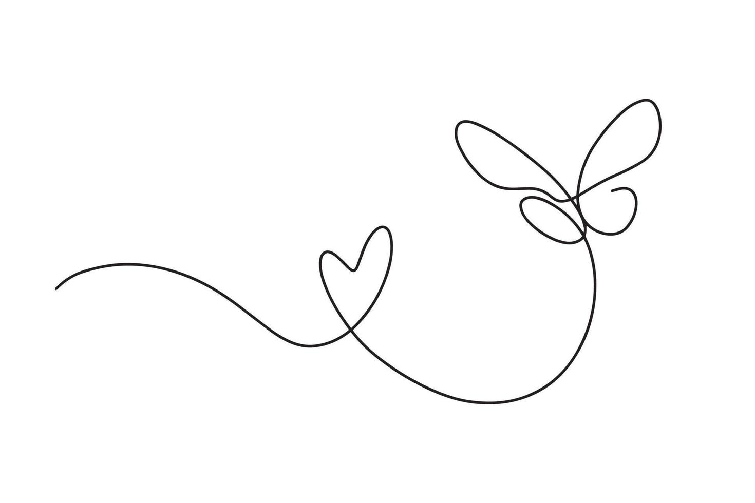 ein Herz und ein Schmetterling gezeichnet im einer Linie. Vektor
