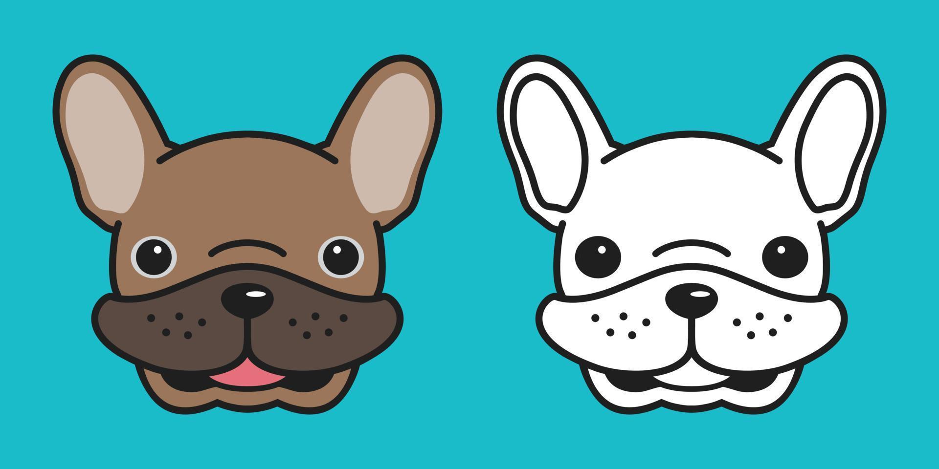 Hund Vektor Französisch Bulldogge Symbol Karikatur Charakter Kopf Hund Lächeln Illustration braun