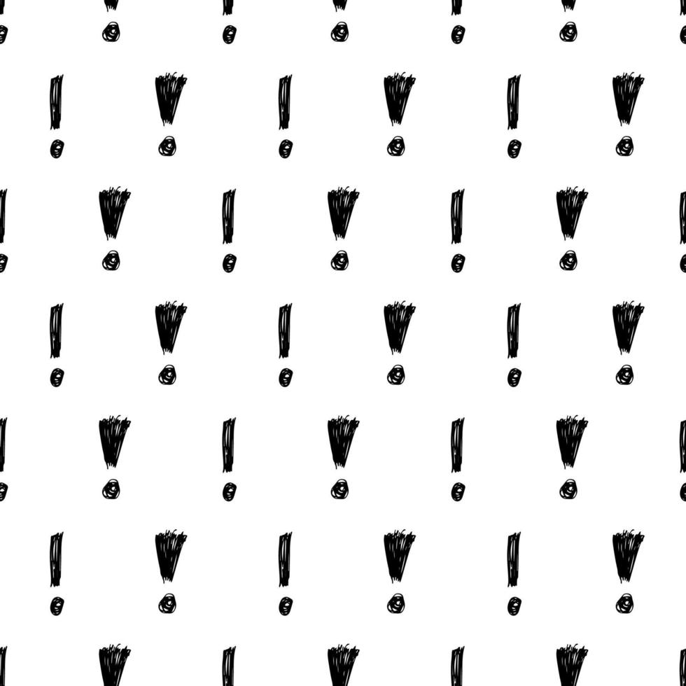 Nahtloses Muster mit handgezeichnetem Ausrufezeichen. schwarzes skizzenausrufezeichensymbol auf weißem hintergrund. Vektor-Illustration vektor