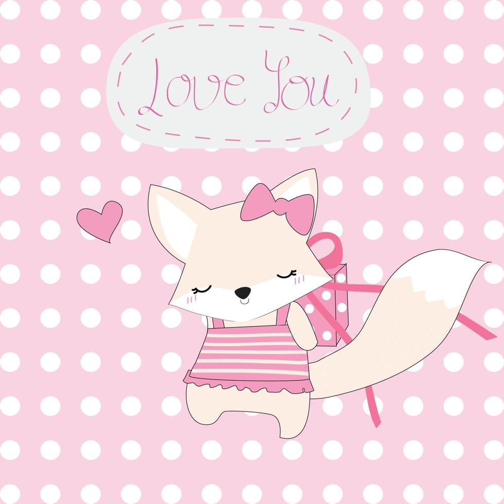 süßes rosa Fuchsmädchen und liebe dich Geschenk vektor