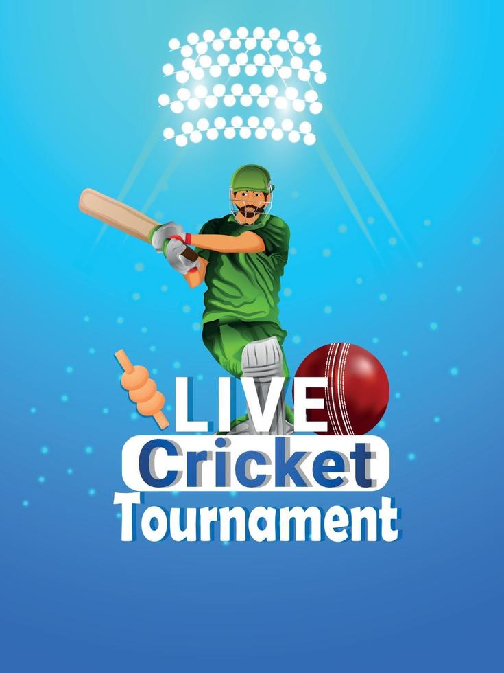 Cricket-Meisterschaftsspiel mit Vektorillustration des Cricketspielers und des Stadionhintergrundes vektor