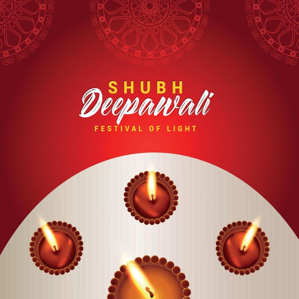 diwali indisk festival, festivalen för ljus inbjudningskort med kreativ diwali diya vektor