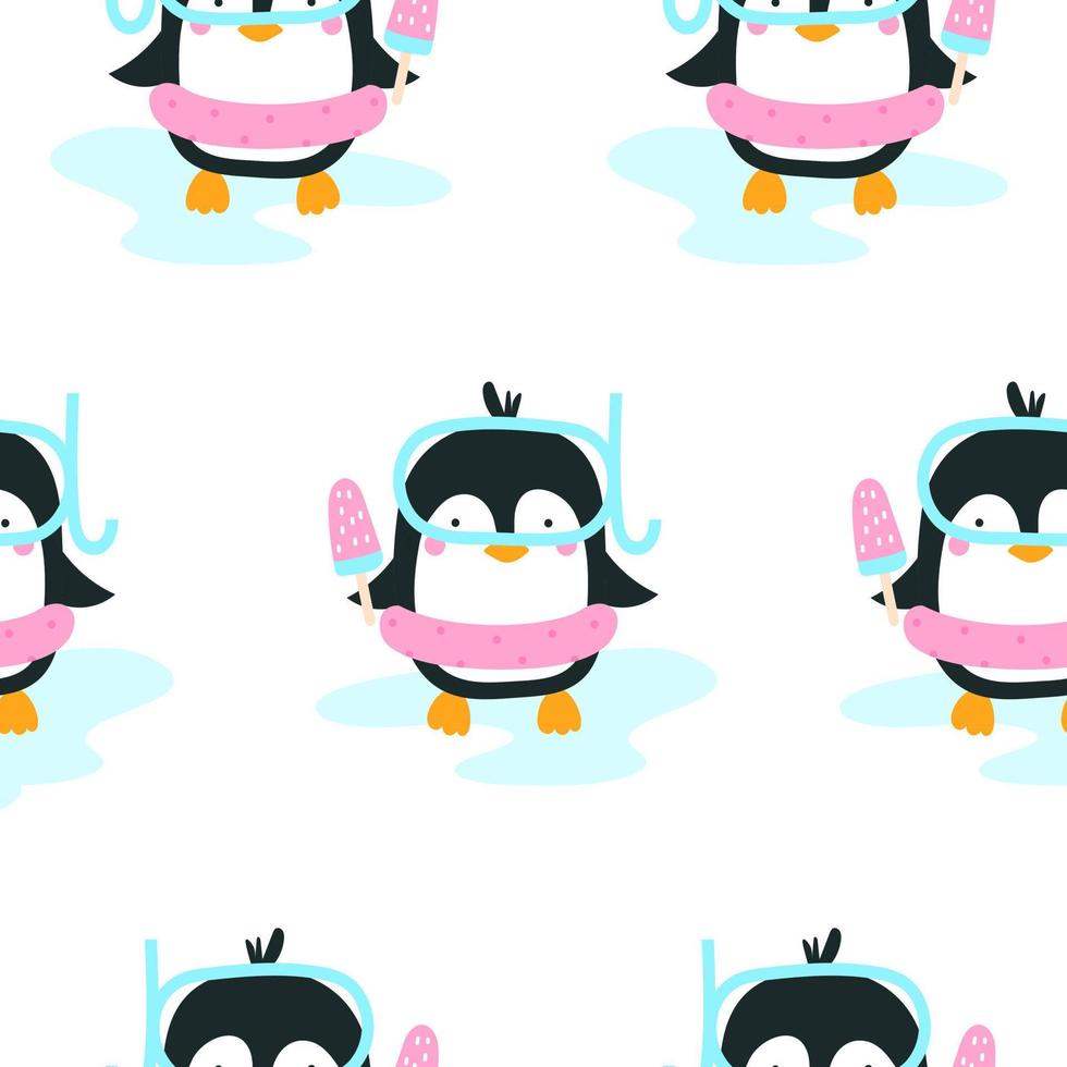 sömlös mönster med söt pingvin. sommar skriva ut. vektor illustration