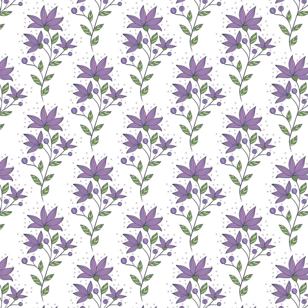 nahtlos Blumen- Muster, süß ditsy drucken mit Land Motiv. ziemlich Blume Design, abstrakt Komposition von Hand gezeichnet Pflanzen klein Gelb Blumen, Blätter auf ein Licht Hintergrund. Vektor Illustration.