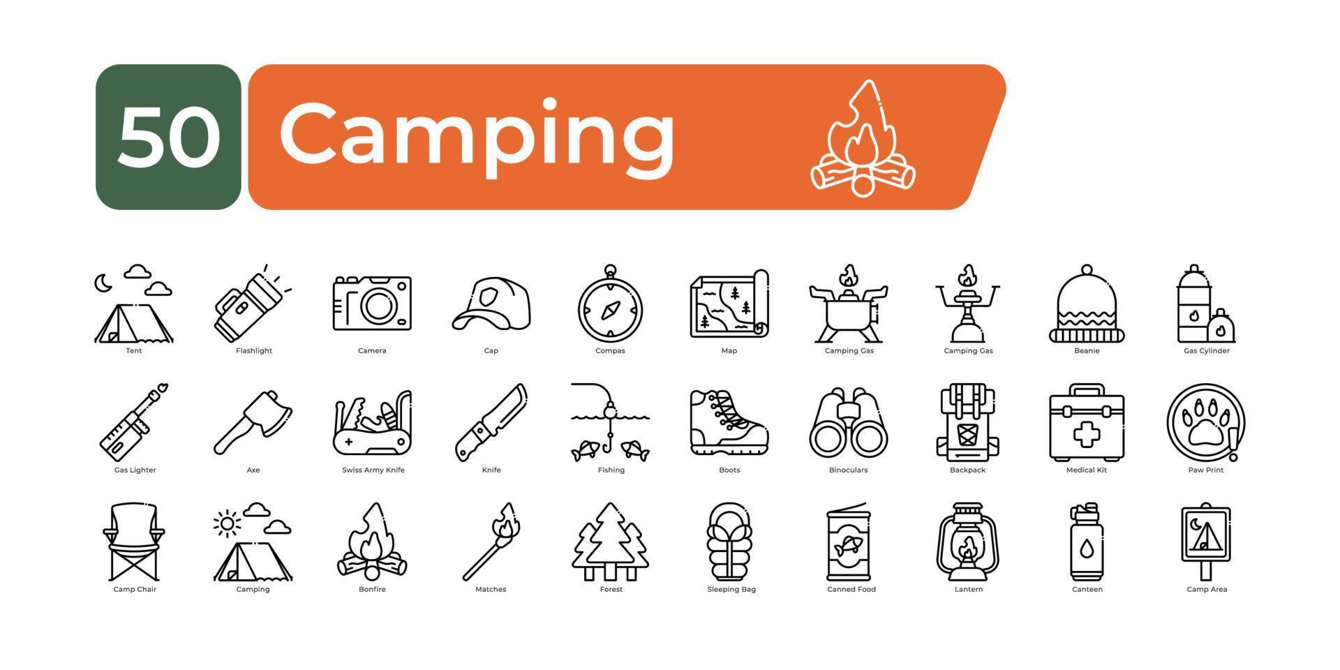 Camping Symbole Pack. dünn Linie Symbole Satz. sauber und einfach Vektor Symbole