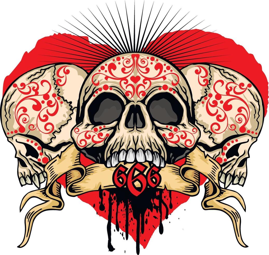 gotisk skylt med skalle och hjärta, t-shirts med grunge vintage design vektor