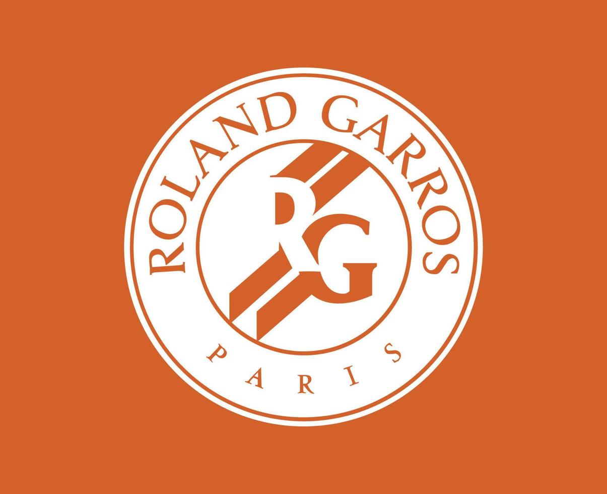 Roland Garros Turnier Logo Symbol Weiß Französisch öffnen Tennis Champion Design Vektor abstrakt Illustration mit Orange Hintergrund