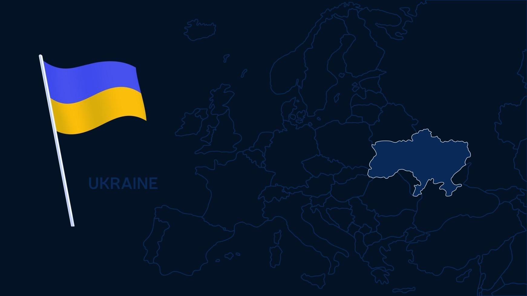 Ukraine auf Europa Karte Vektor-Illustration. Hochwertige Karte Europa mit Grenzen der Regionen auf dunklem Hintergrund mit Nationalflagge. vektor