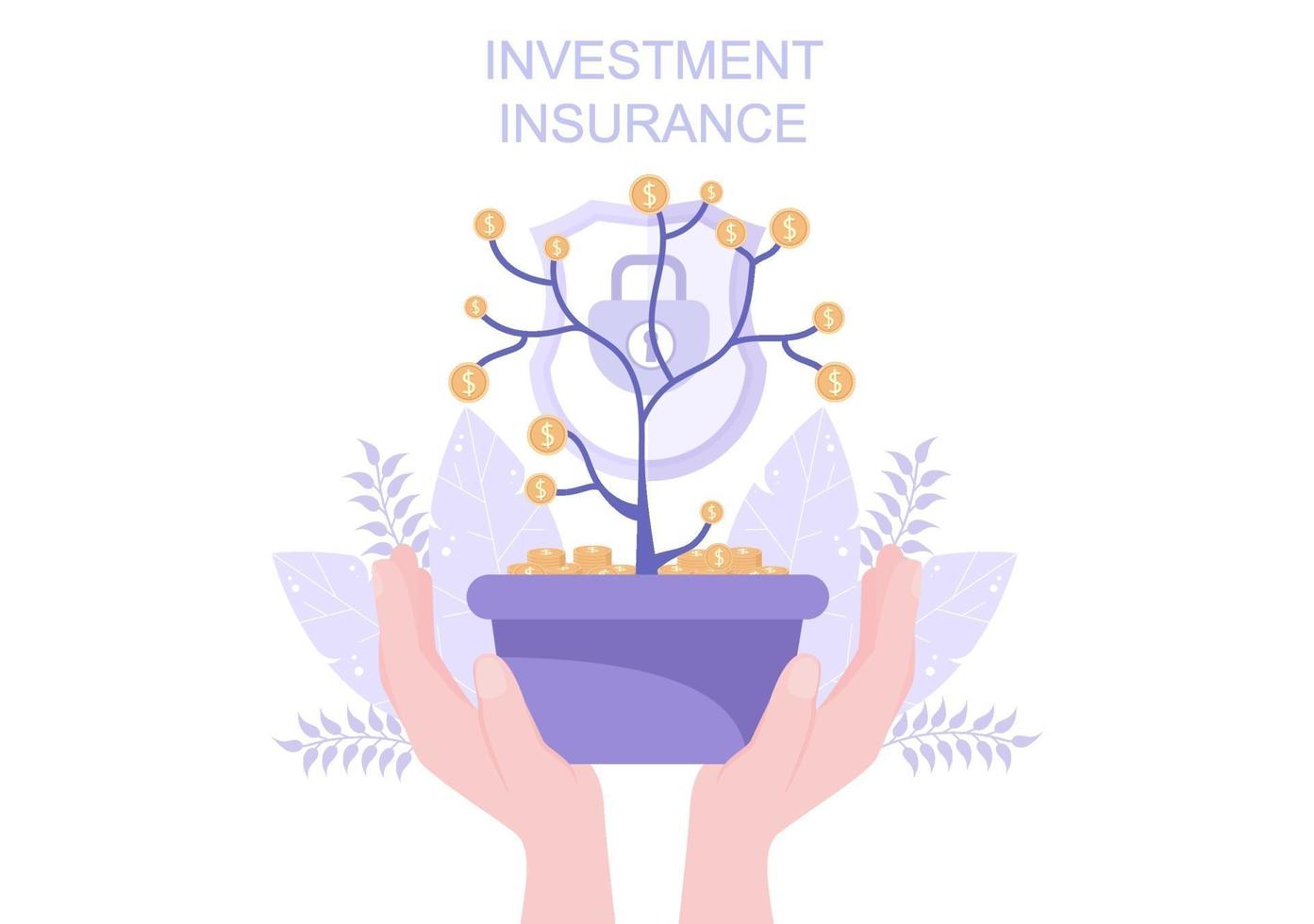 investeringsförsäkring illustration för affärer med pengar skydd, besparingar, sköld eller finans säkerhet design vektor