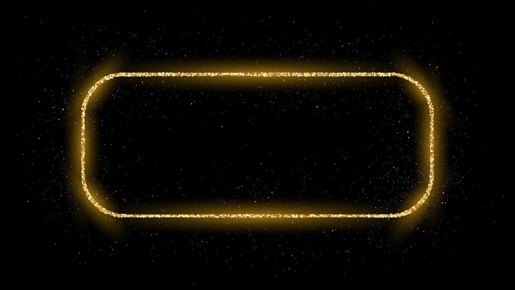 gyllene avrundad rektangel ram med glitter, pärlar och bloss på mörk bakgrund. tömma lyx bakgrund. vektor illustration.