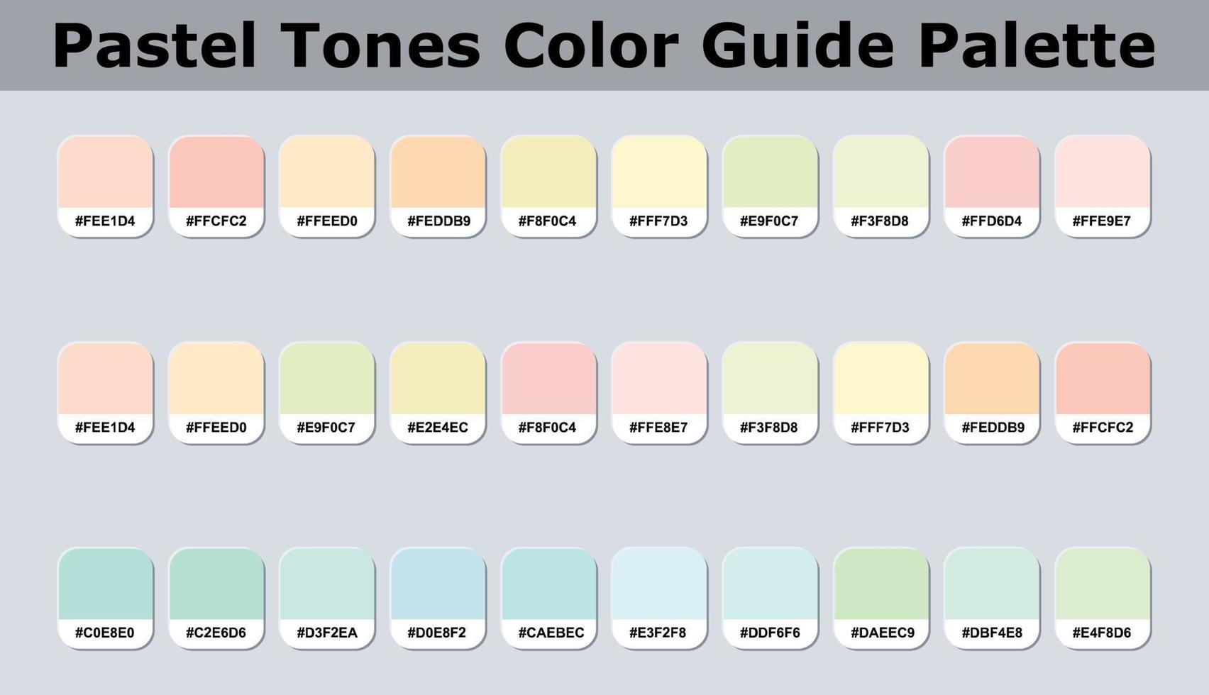 uppsättning av pastell toner Färg palett katalog prov med rgb hex koder isolerat i grupper för ui design, mode, interiör och hemsida design. vektor grafik