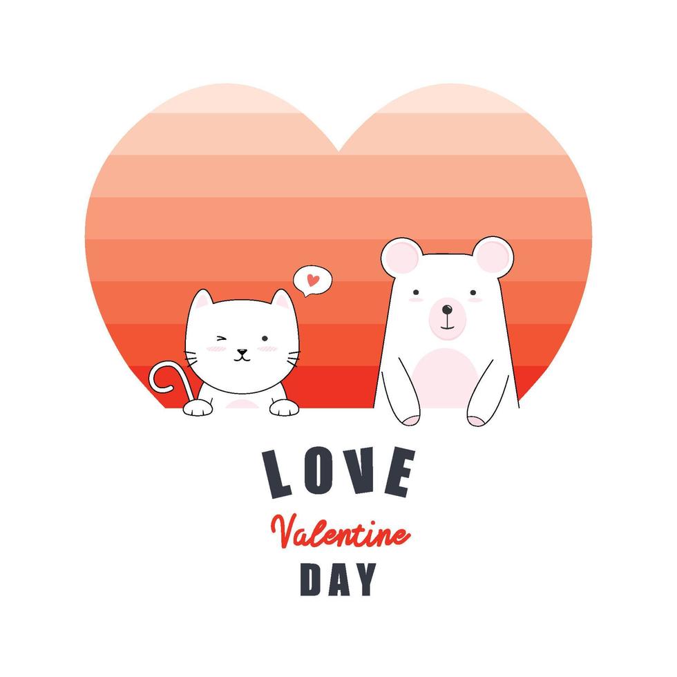 Valentinstag Tag Karte mit Katze und Bär im Liebe. Vektor Karte
