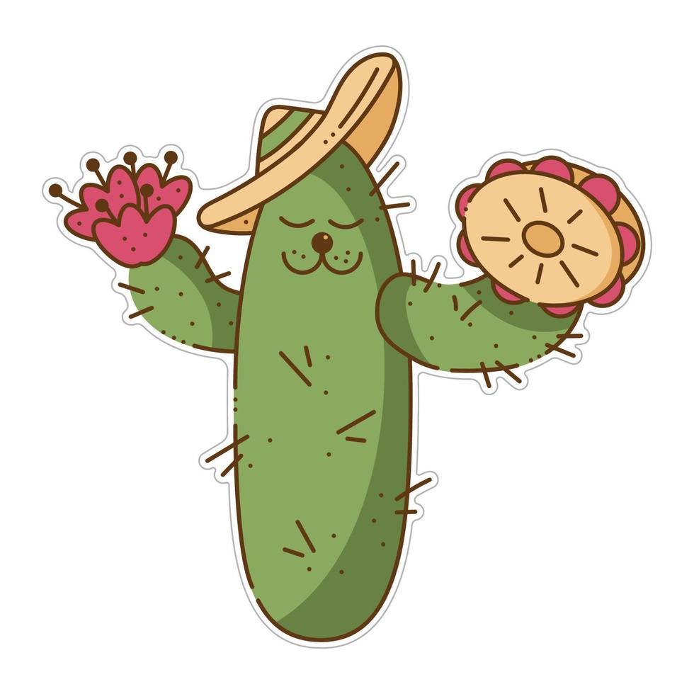 klistermärke med söt kaktus karaktär. tecknad serie vektor Färg illustration.